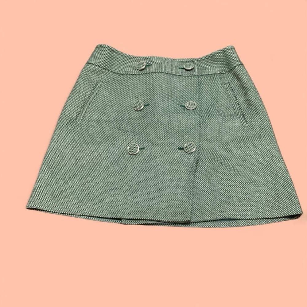 Ann Taylor LOFT Green Textured Mini Skirt with A Double-breasted